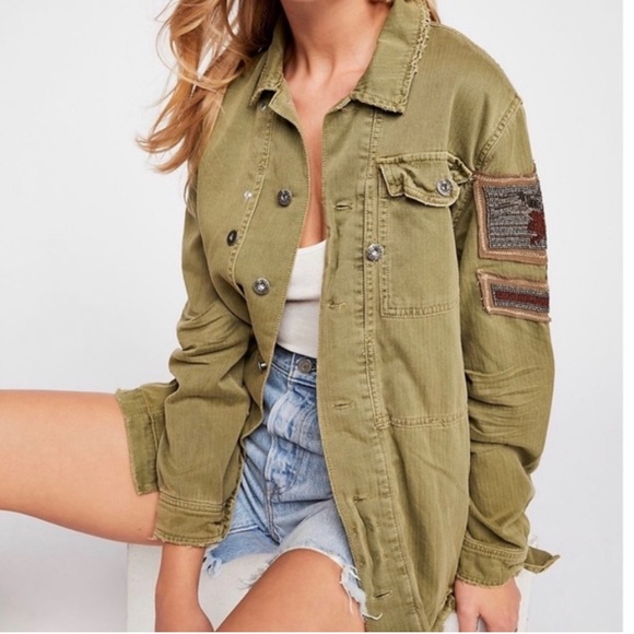 Free People Jackets & Blazers - Free People Embellished Military Shirt Jacket Size-L